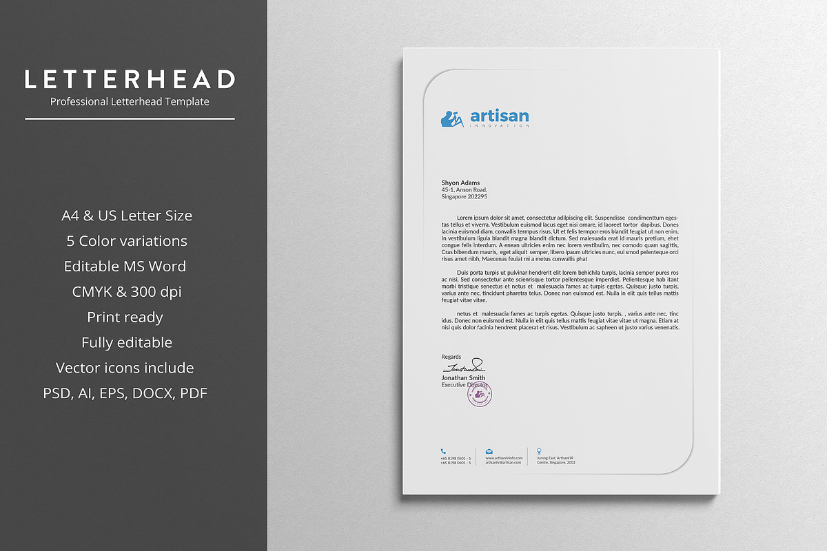 Letterhead Word Template, a Stationery Template by artisanHR (Photo 2 of 5)