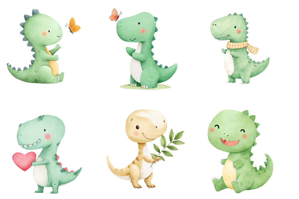 Watercolor Dinosaur clipart, an Illustration by Designworld (Photo 3 of 5)