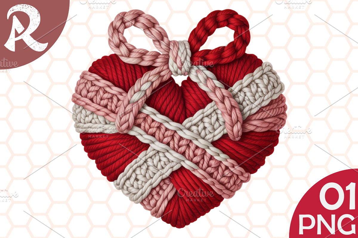 Faux Yarn Valentine Bow Heart Clipar, an Illustration by RobertsArt (Photo 1 of 4)