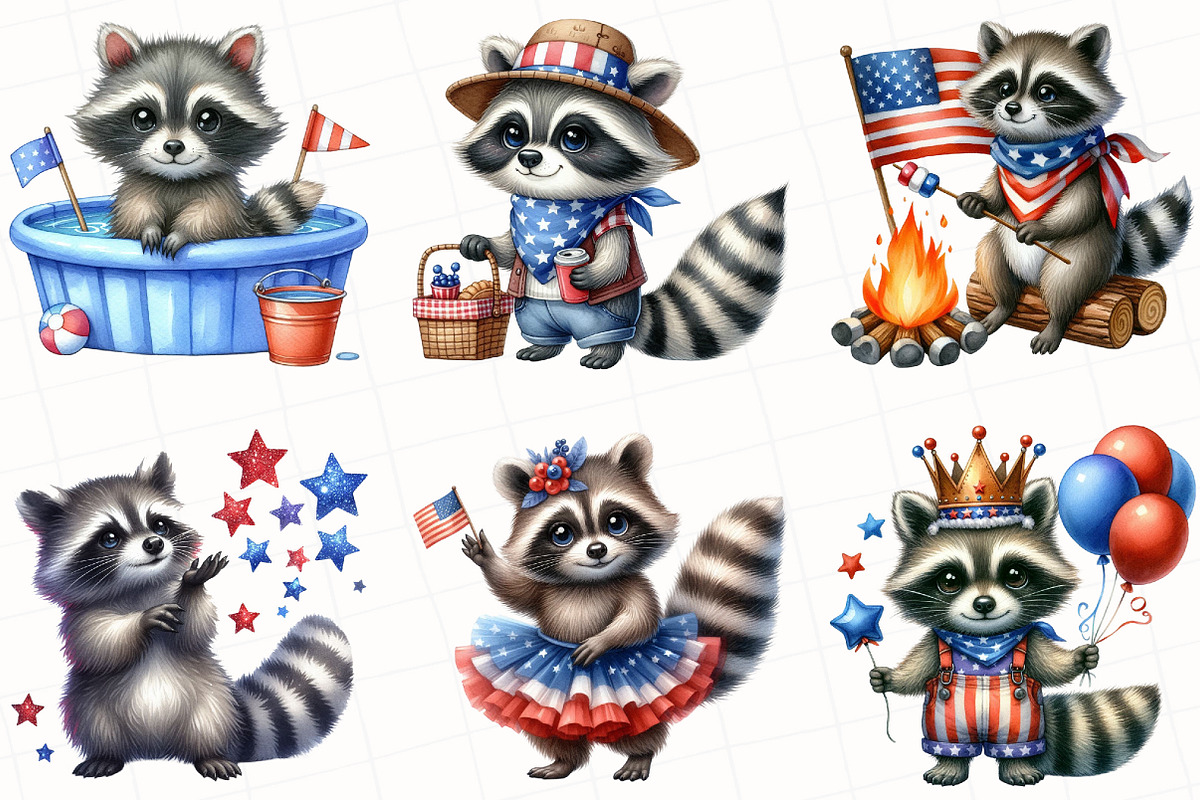 4th of July Raccoon Clipart, an Illustration by OK Design (Photo 3 of 5)