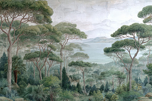 Scenic Coastal Pine Forest Wallpaper, a Decorative Illustration by Virgo Studio