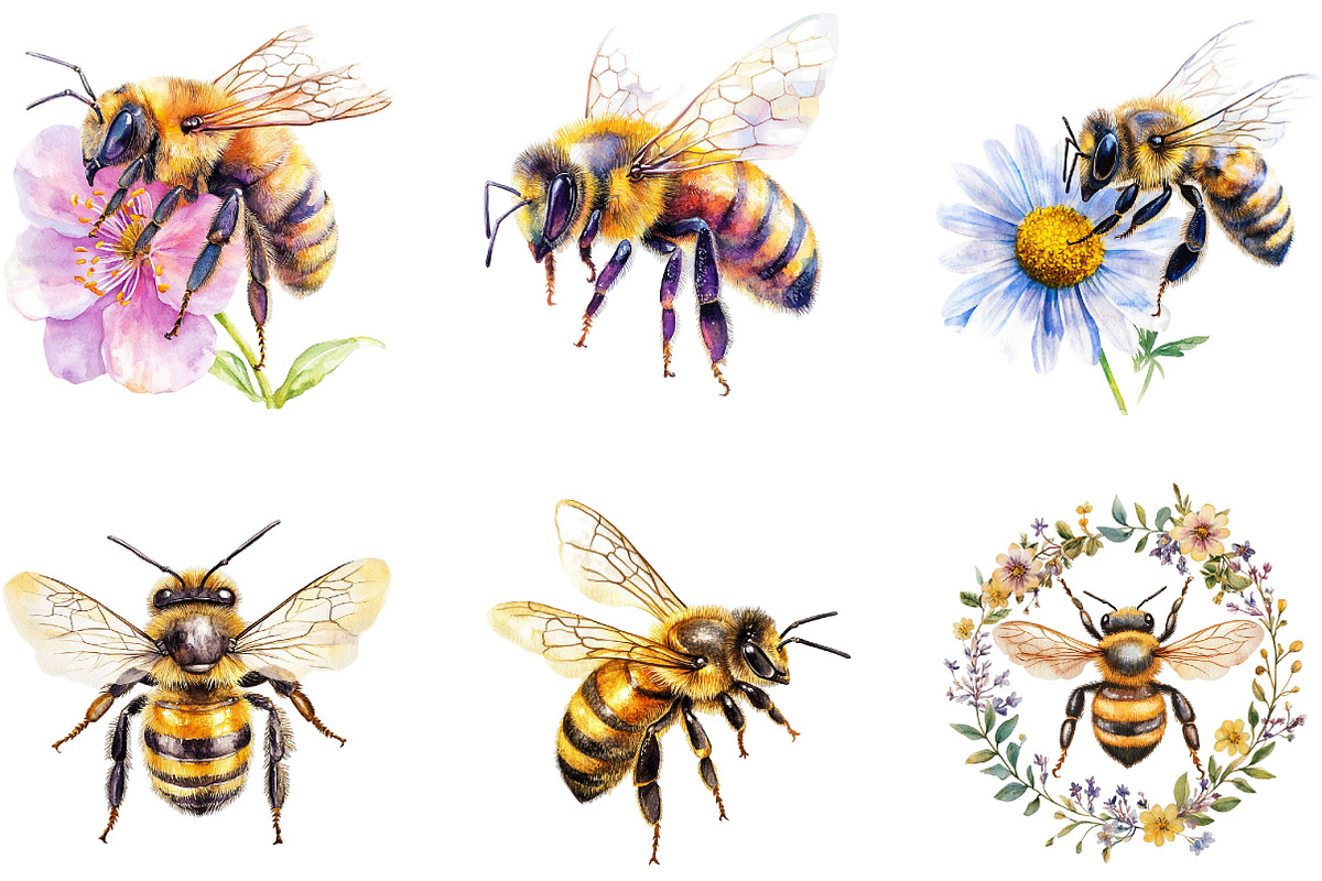 Honey Bee Watercolor Clipart, an Illustration by Designking (Photo 4 of 5)