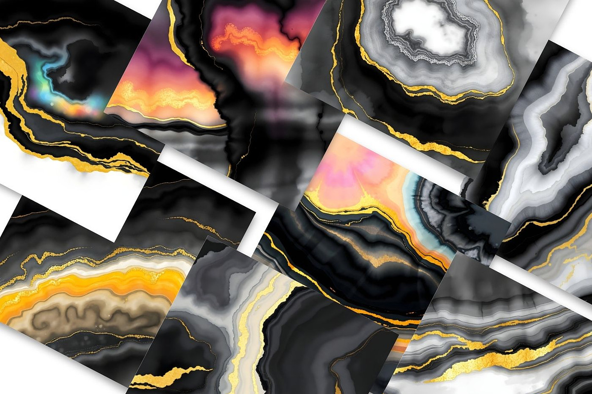 30 Watercolor Black Gold Agate, a Background Graphic by UniqueMe (Photo 4 of 11)