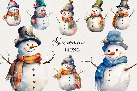 Snowman Watercolor Clipart. AI, a Seasonal Illustration by BonbonnyDesigns