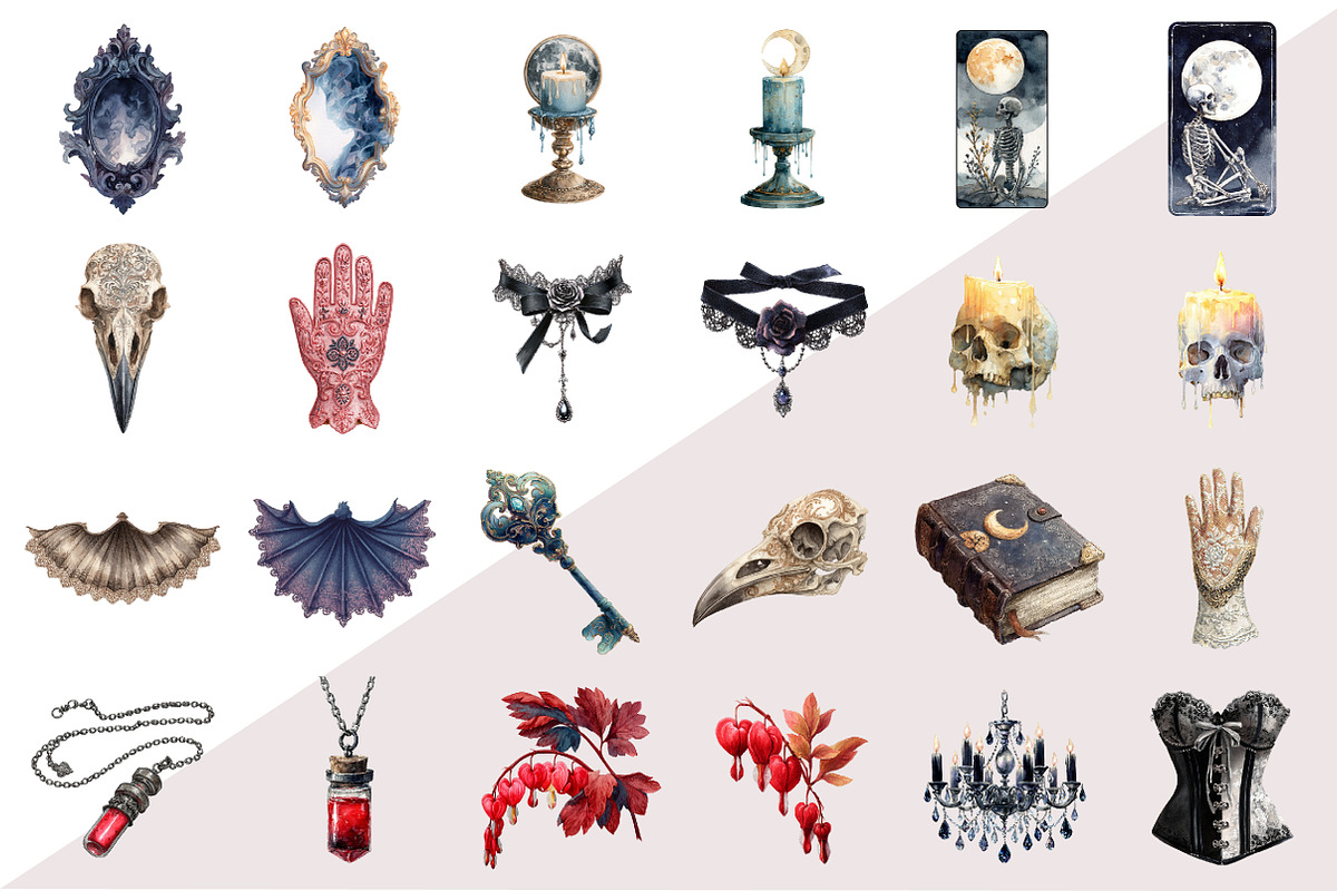 Watercolor Dark Gothic Core Clipart, an Illustration by Design Market (Photo 2 of 3)