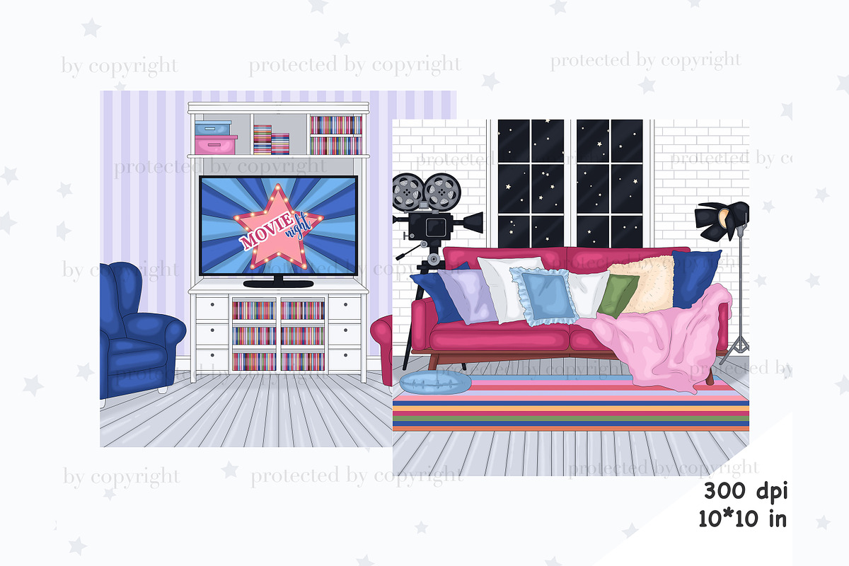 Movie Night Scene Clipart, an Object Illustration by GlamArtZhanna (Photo 2 of 3)