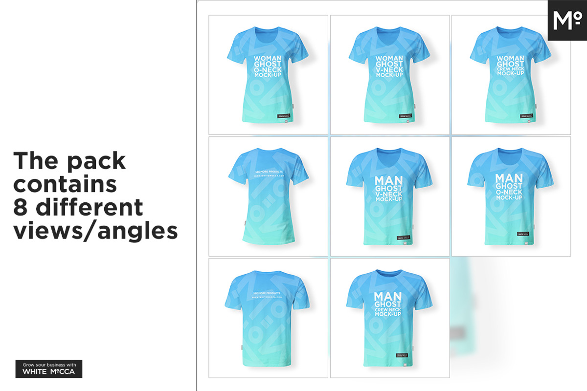 Men & Women Ghost T-shirt Mock-up, a Shirt Mockup by Mocca Mockups Store (Photo 2 of 15)