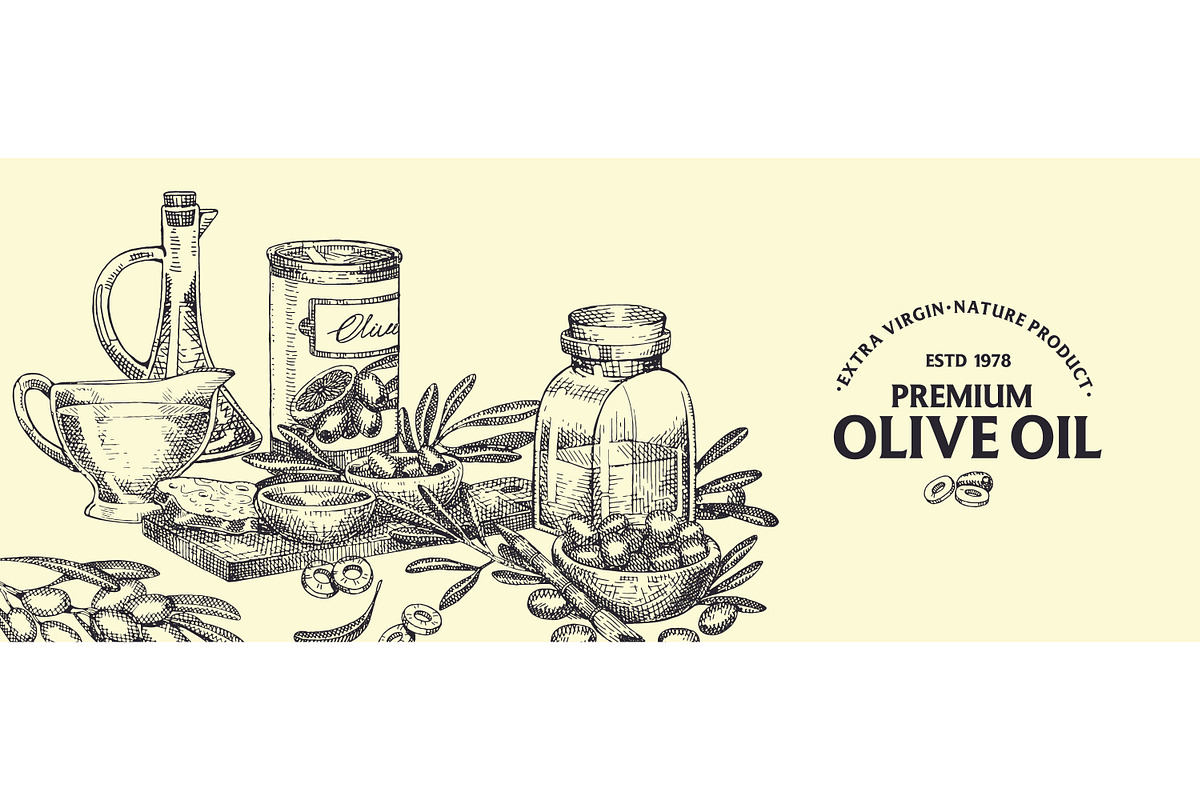 Olive sketches set + backgrounds, a Food Illustration by PaperTrident (Photo 2 of 8)