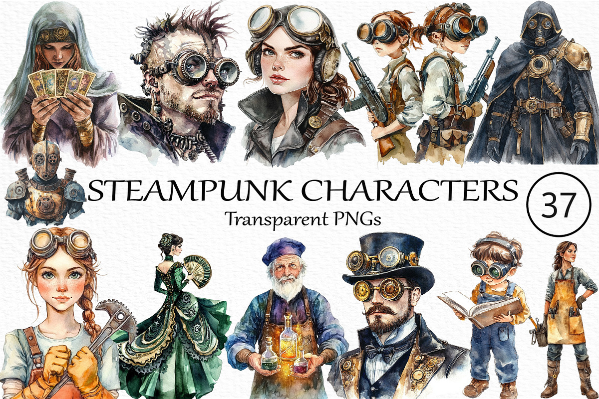 Premium Steampunk Characters PNG, an Illustration by Craft Nest (Photo 1 of 4)