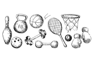 Vintage sports gear sketch set, a Sport Illustration by art PVP - market