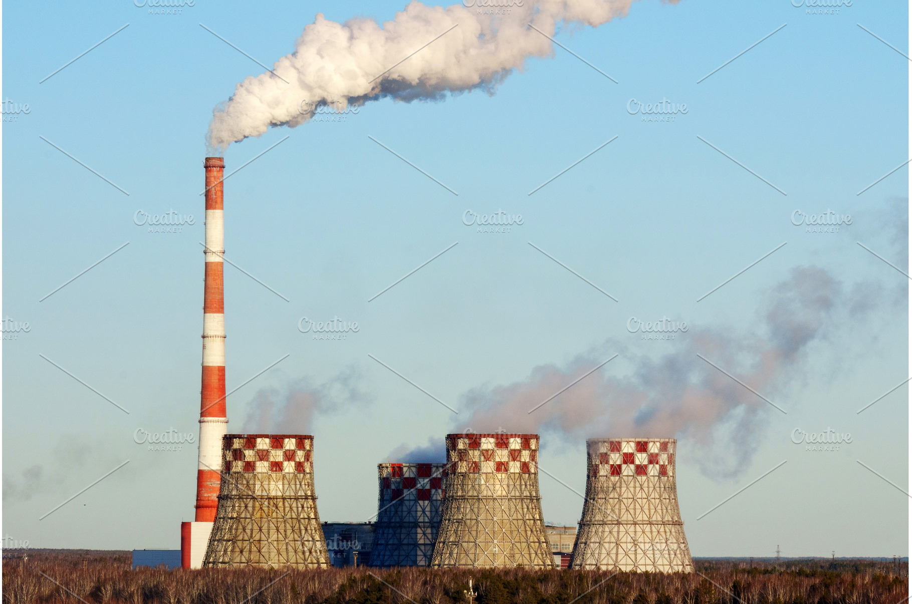 Power plant releases steam into the, an Industrial Photo by darksoul72