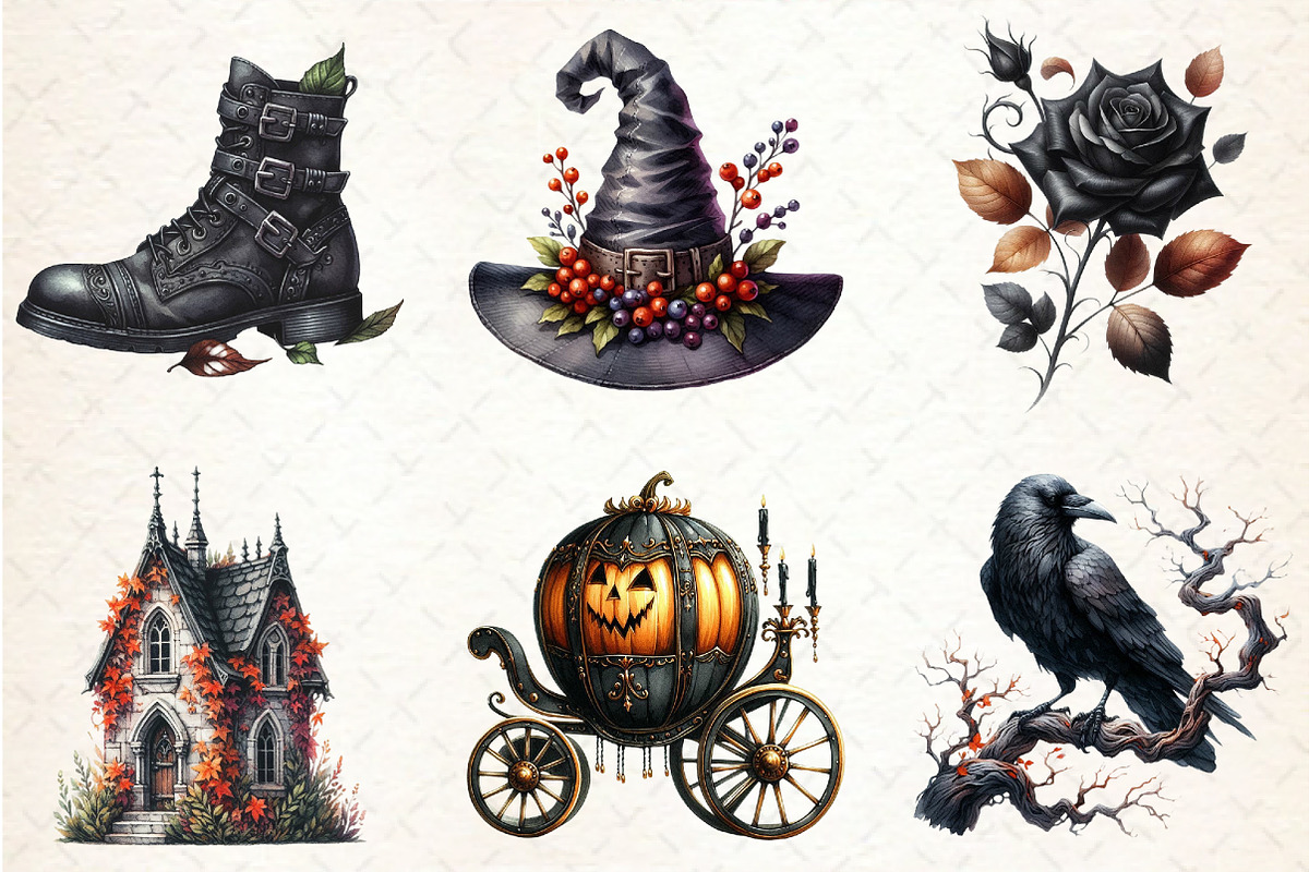 Watercolor Gothic Autumn Clipart, an Illustration by Rose Art (Photo 4 of 5)