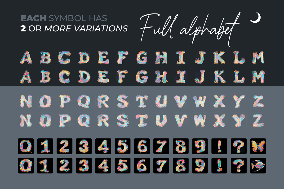 Oil Slick Liquid Letters Overlays, a Symbol Font by PhotoSpirit (Photo 3 of 8)