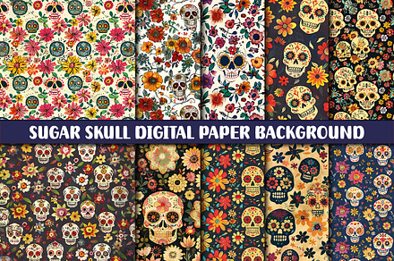Sugar Skull Digital Paper Background, a Background Photo by protabsorkar11