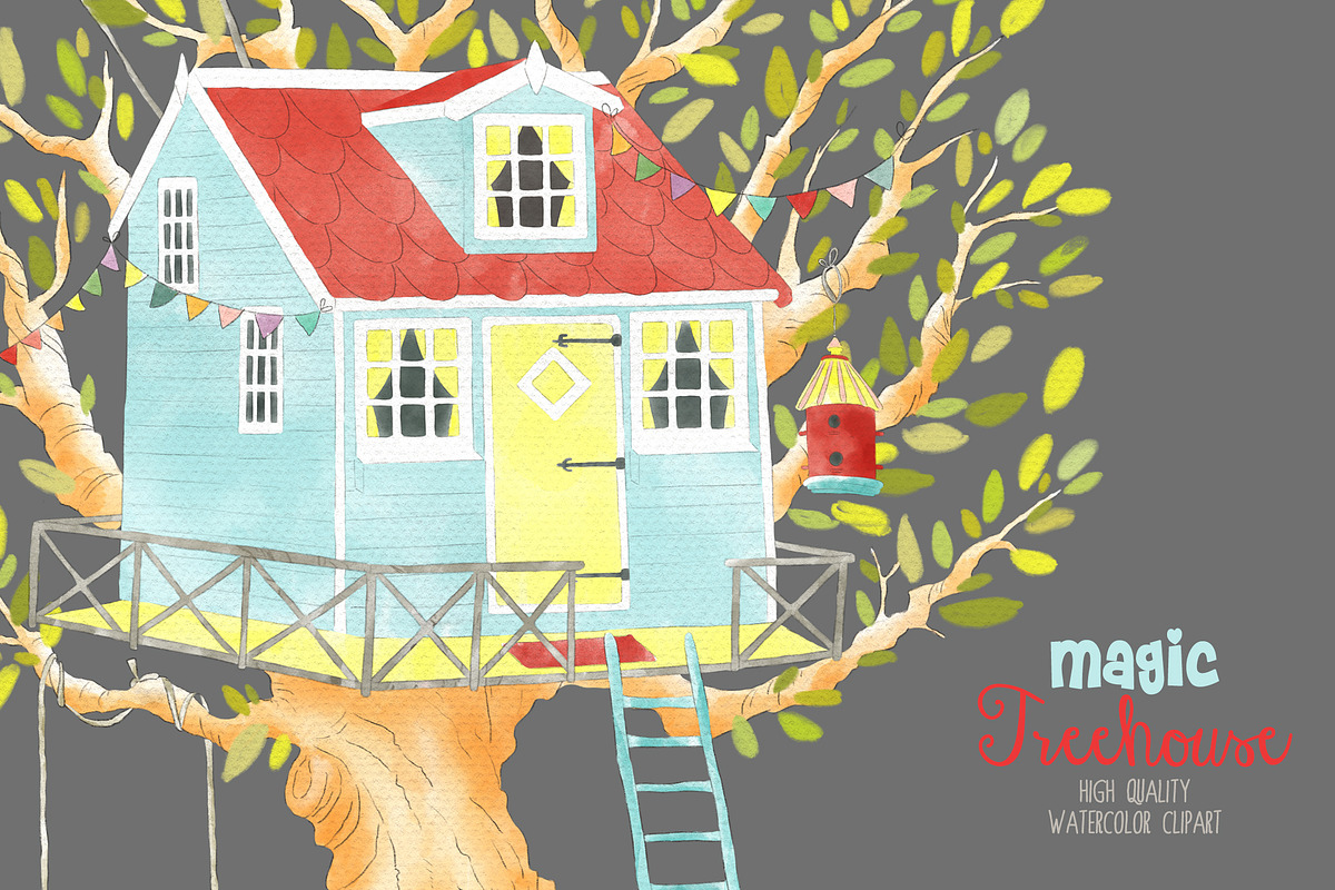 Treehouse watercolor clipart png, a Decorative Illustration by Magic Story Studio (Photo 3 of 3)
