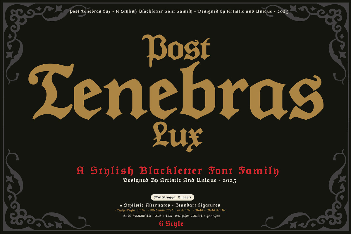 Post Tenebras Lux - Blackletter font, a Blackletter Font by Artistic & Unique (Photo 2 of 16)