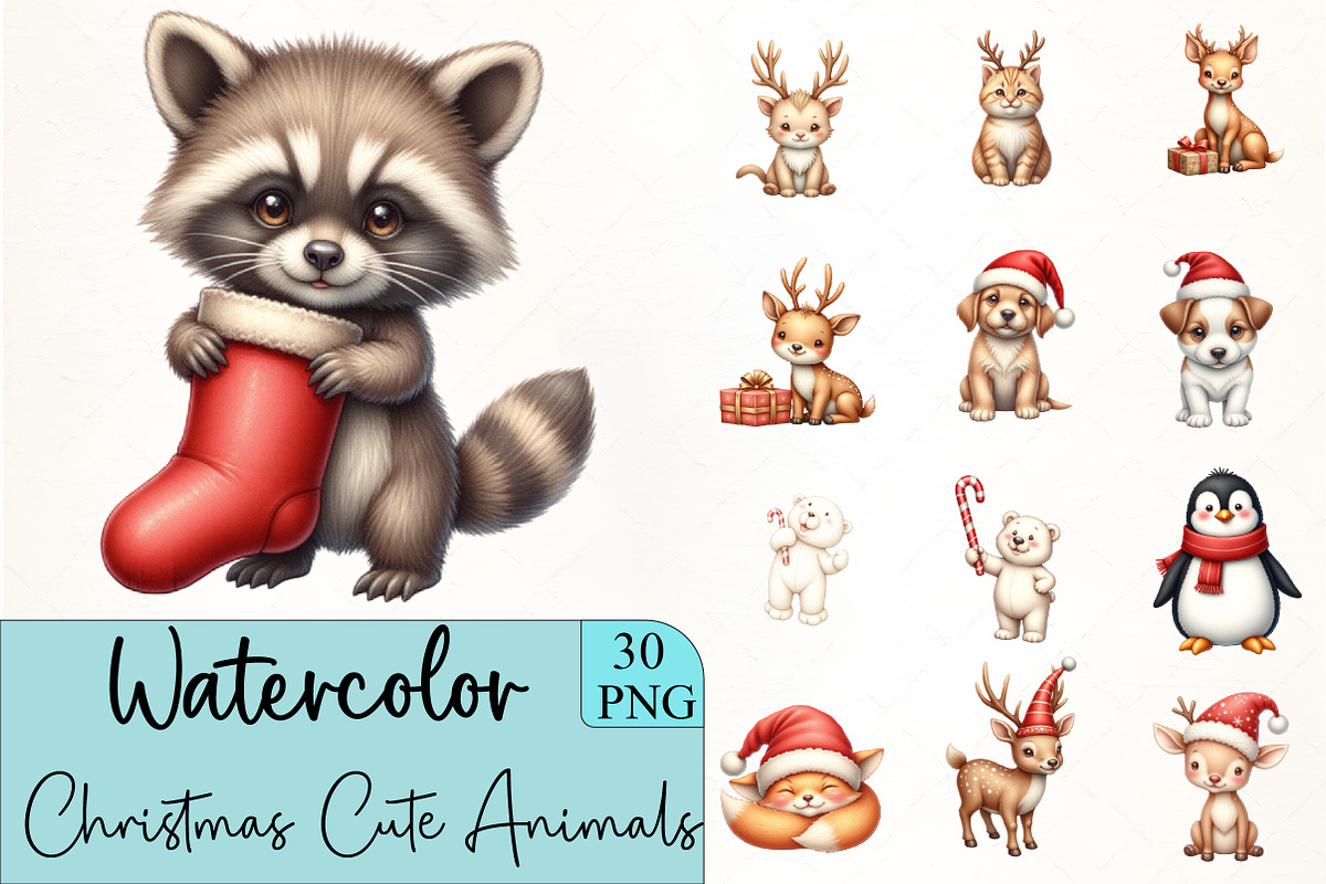 Christmas Cute Animals Clipart, an Illustration by CrexoraLab (Photo 2 of 5)