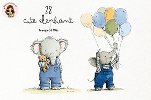 Cute Elephant PNG Clipart Bundle, an Animal Illustration by Nicolle's Colorful Art