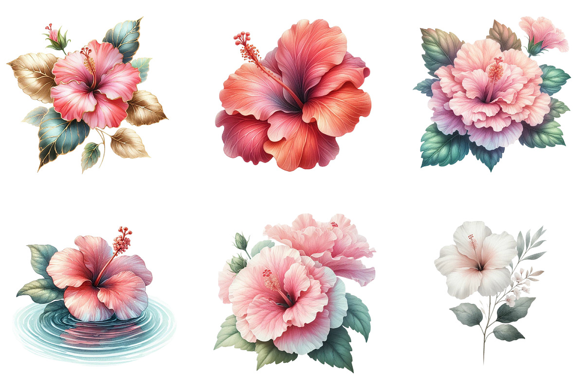 Hibiscus Flower Watercolor Clipart, an Illustration by DreamArtGraphic (Photo 4 of 5)