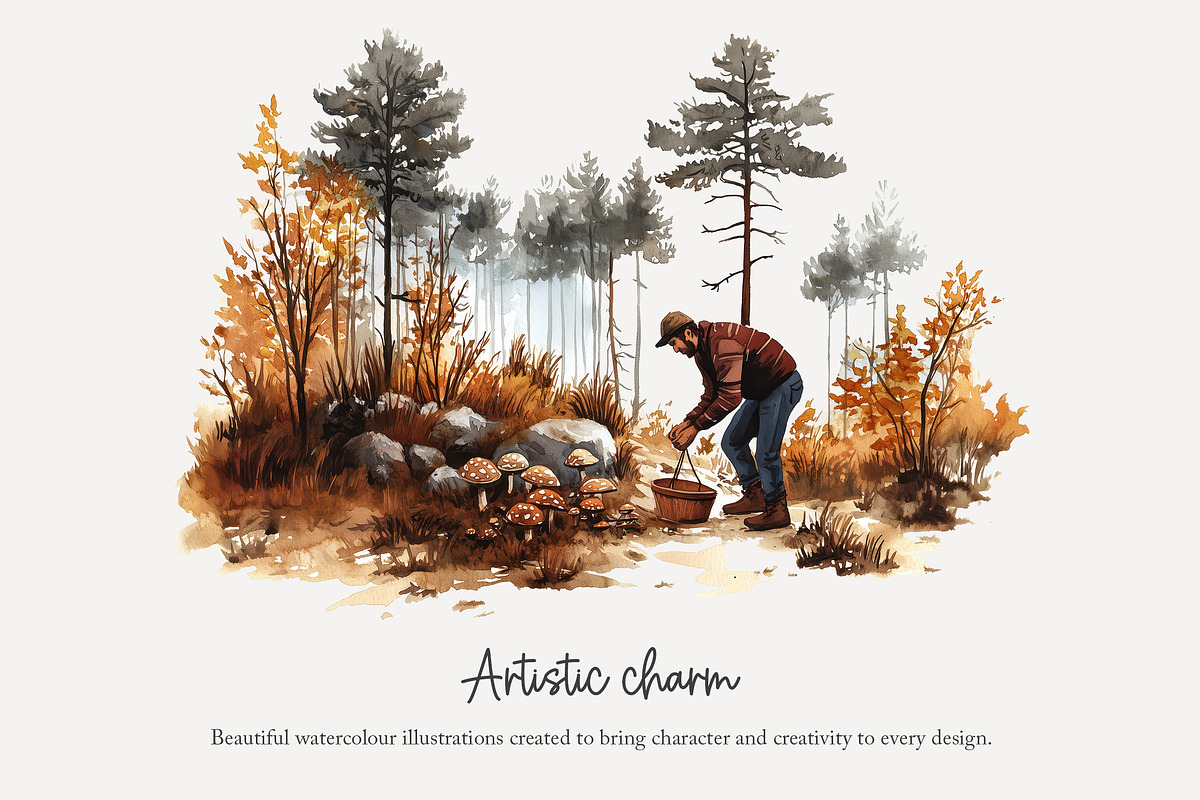 100 autumn mushroom clip art, a Seasonal Illustration by Poppy Lane Studio (Photo 4 of 11)