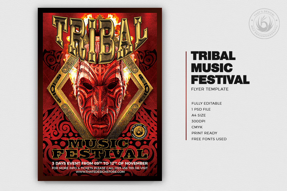 Tribal Music Festival Flyer Template, a Flyer Template by ThatsDesignArt (Photo 2 of 8)