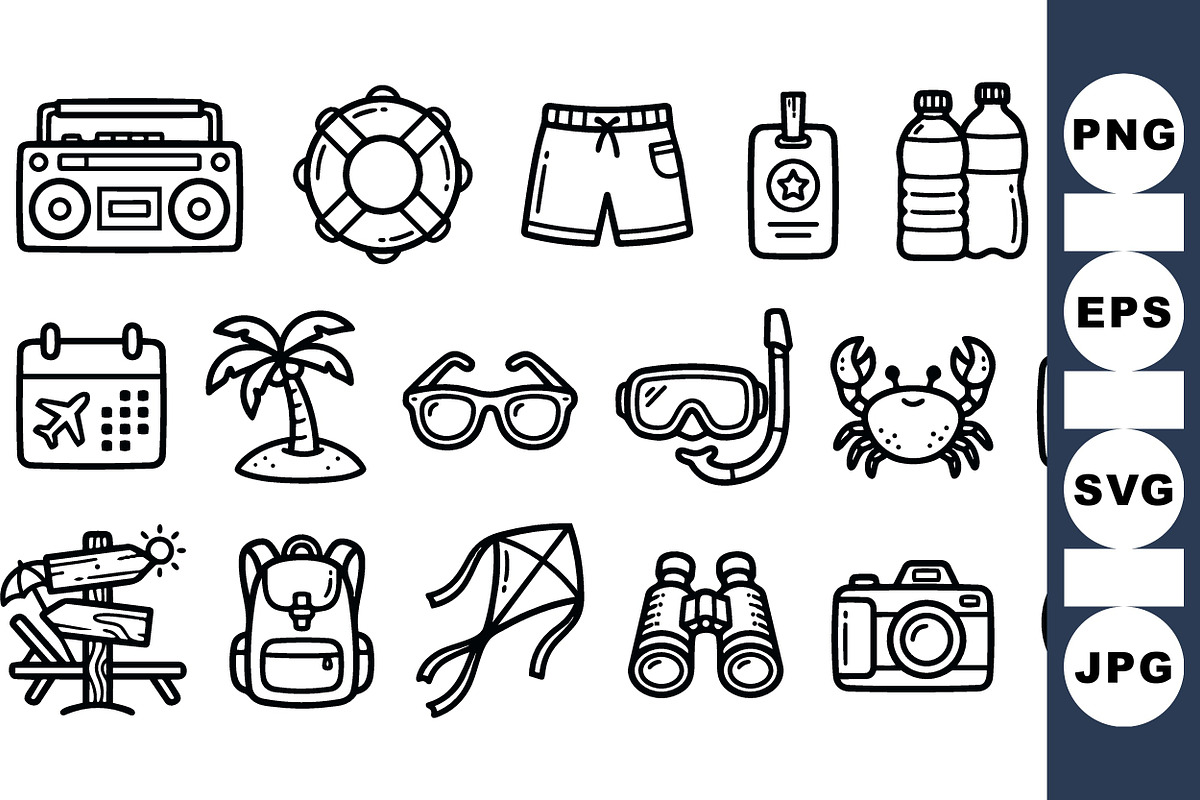 Summer Vacation Icon Set, an Illustration by designvectx (Photo 1 of 3)