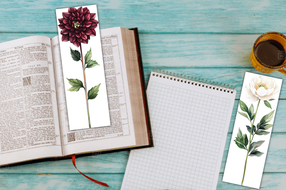 Elegant Floral Printable Bookmarks, an Illustration by Watercolor design (Photo 2 of 3)