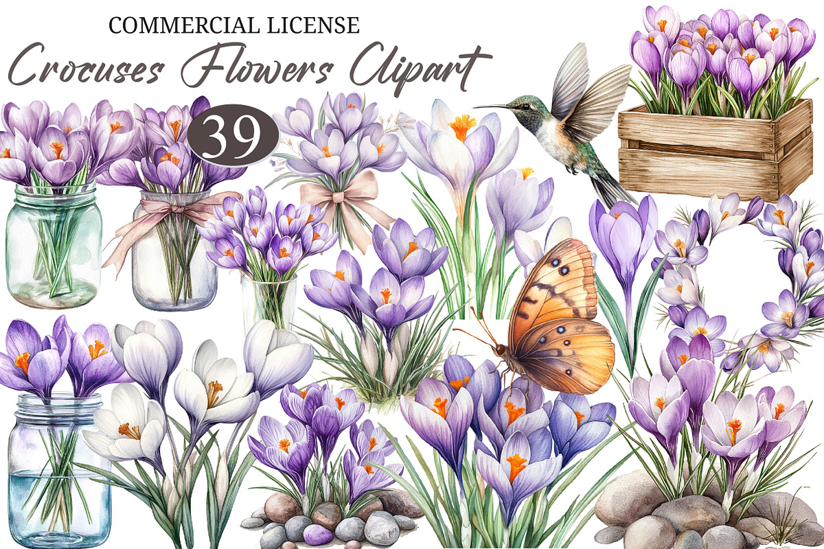 Watercolor Crocuses Flowers ClipArt, an Illustration by designcity5 (Photo 1 of 5)