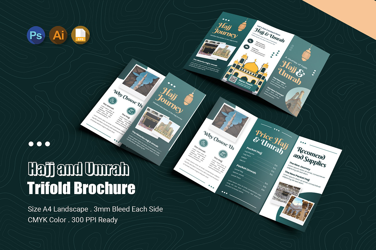 Hajj and Umrah Trifold Brochure, a Brochure Template by Esensifiksi.studio