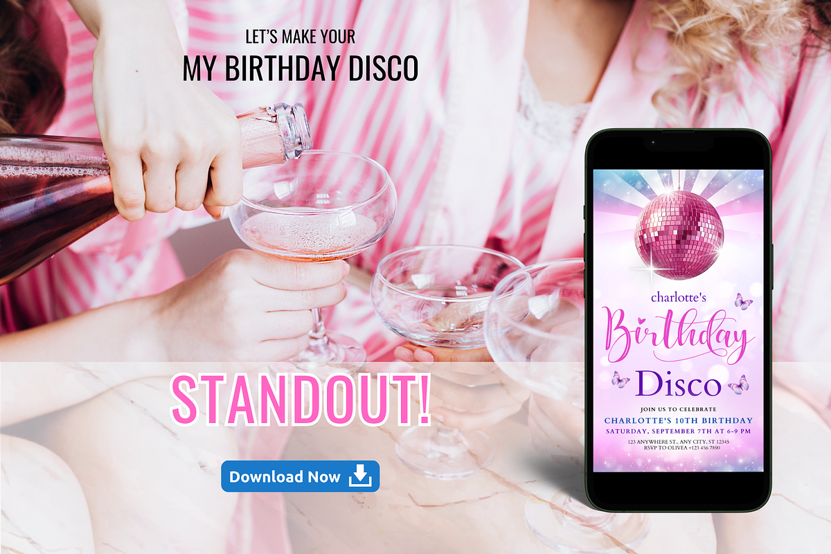 Pink Birthday Disco Party Invitation, an Invitation Template by Earth5168 (Photo 8 of 9)