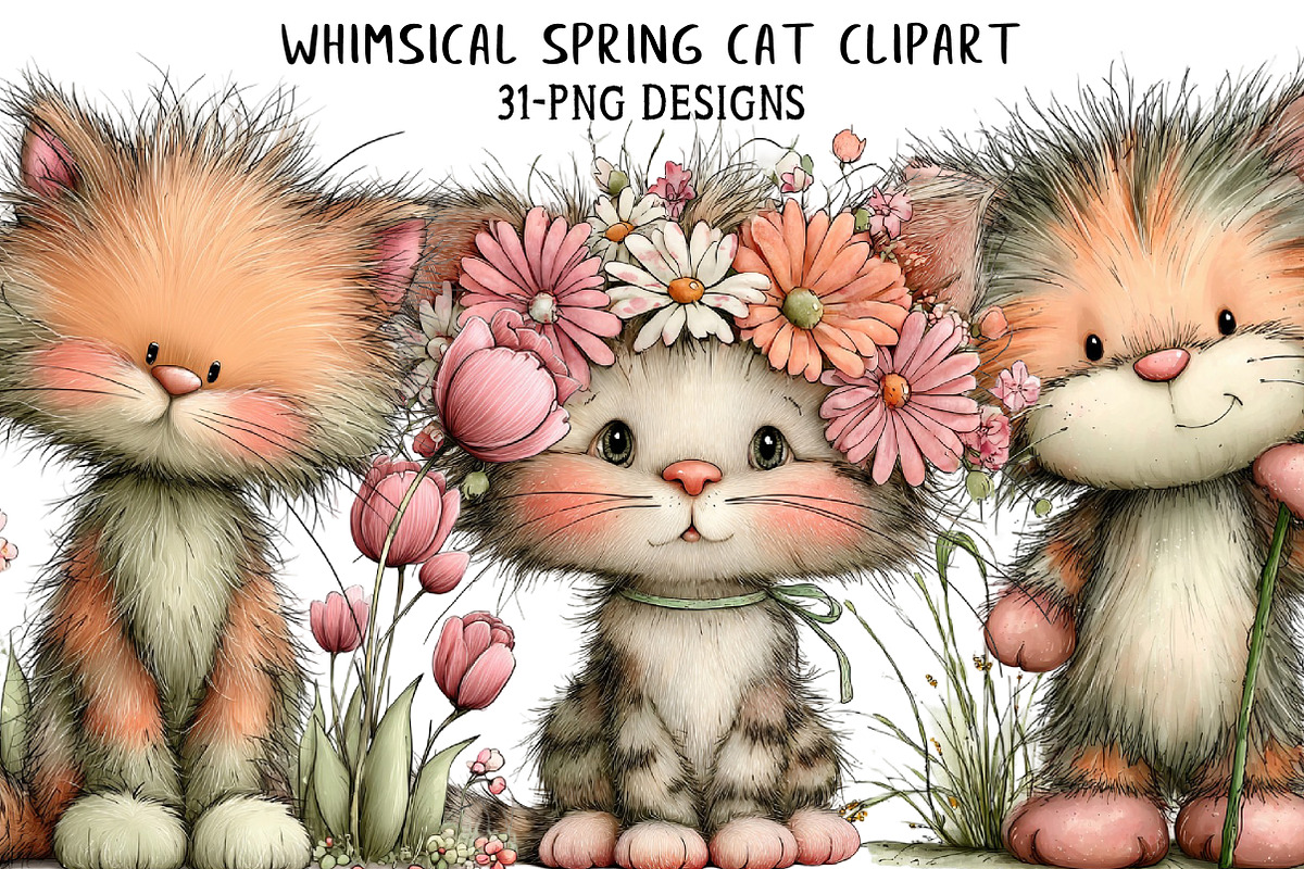 Whimsical Spring Cat Clipart, an Illustration by Daily.Designs (Photo 1 of 7)
