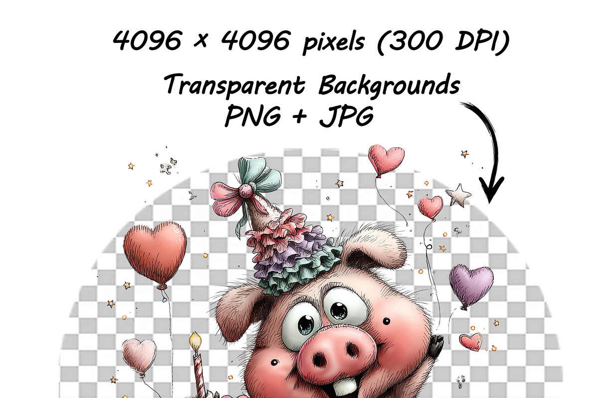 Funny Birthday Pig Clipart Cartoon, a Graphic by one-touch (Photo 9 of 15)