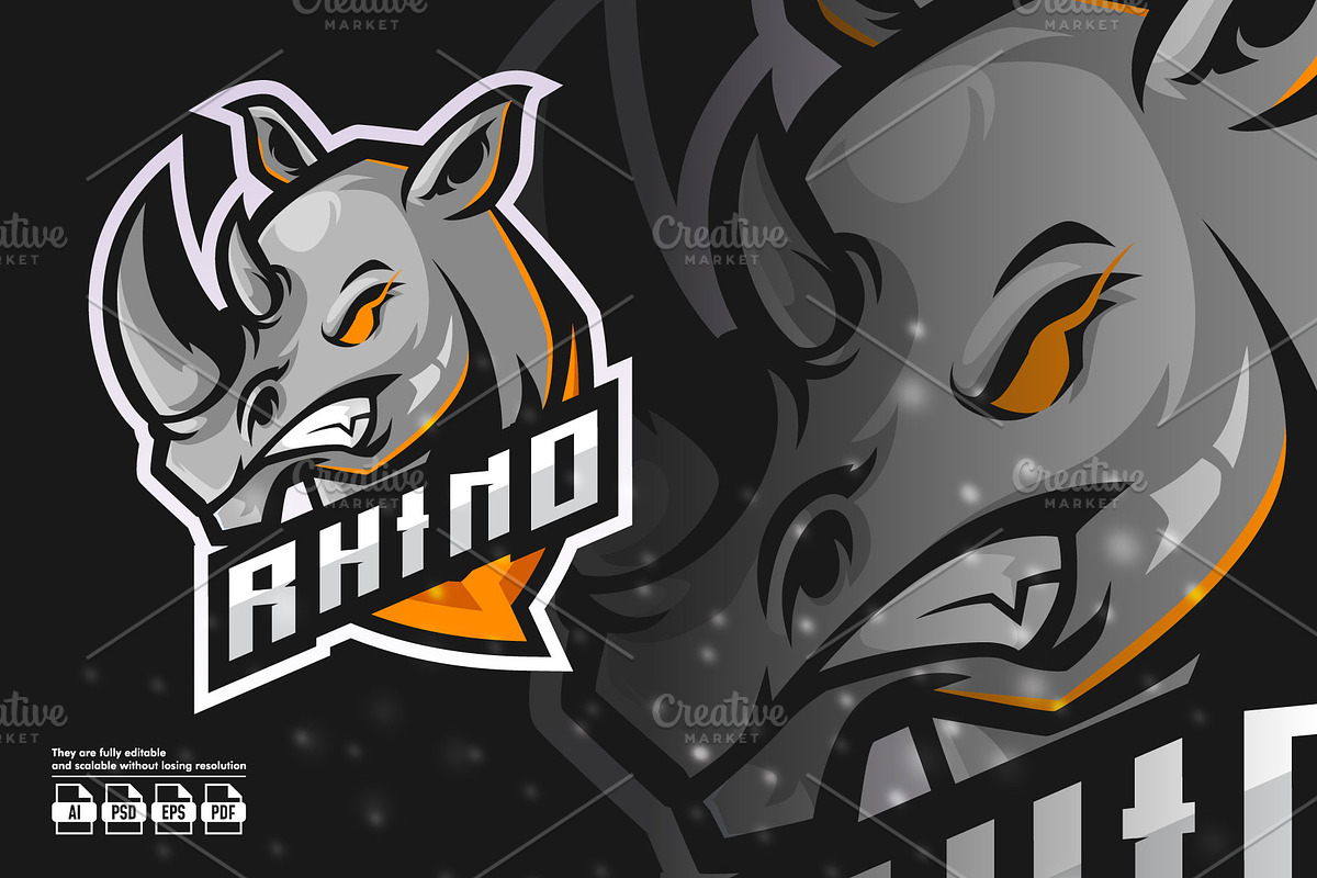 Rhino Mascot Esport Logo, a Branding & Logo Template by prps.std (Photo 1 of 3)