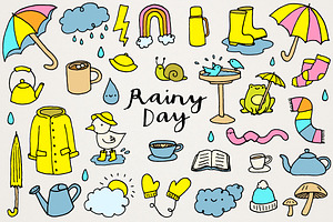 Rainy Day Clipart Illustrations Set