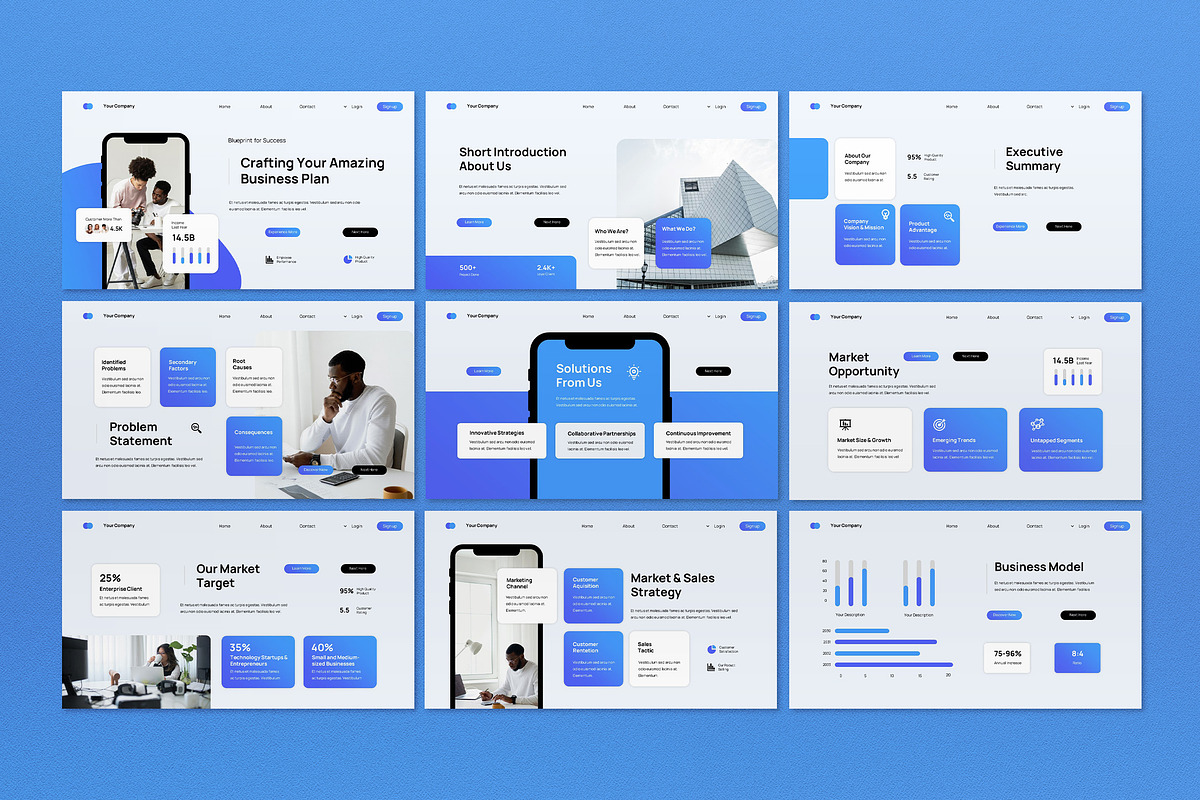 Blue Business Plan PPT, a Presentation Template by graphicook