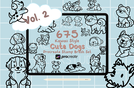 675 Procreate Dog Stamp Brushes 2, a Brush Add-On by HalieKStudio
