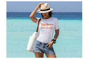 Tropical Beachy White Tshirt Mockup