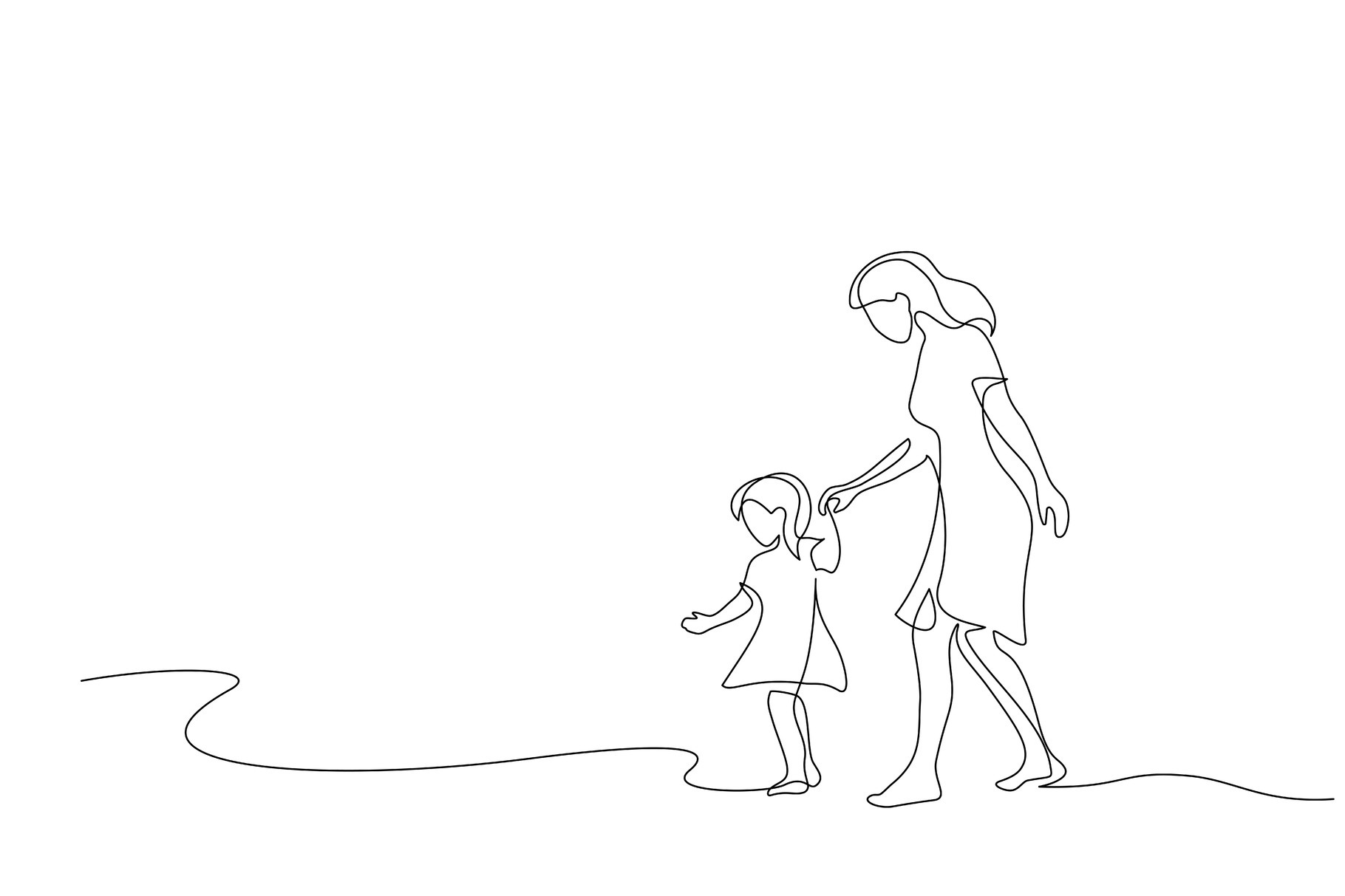 Mother and daughter walking together, a Person Illustration by Valenty