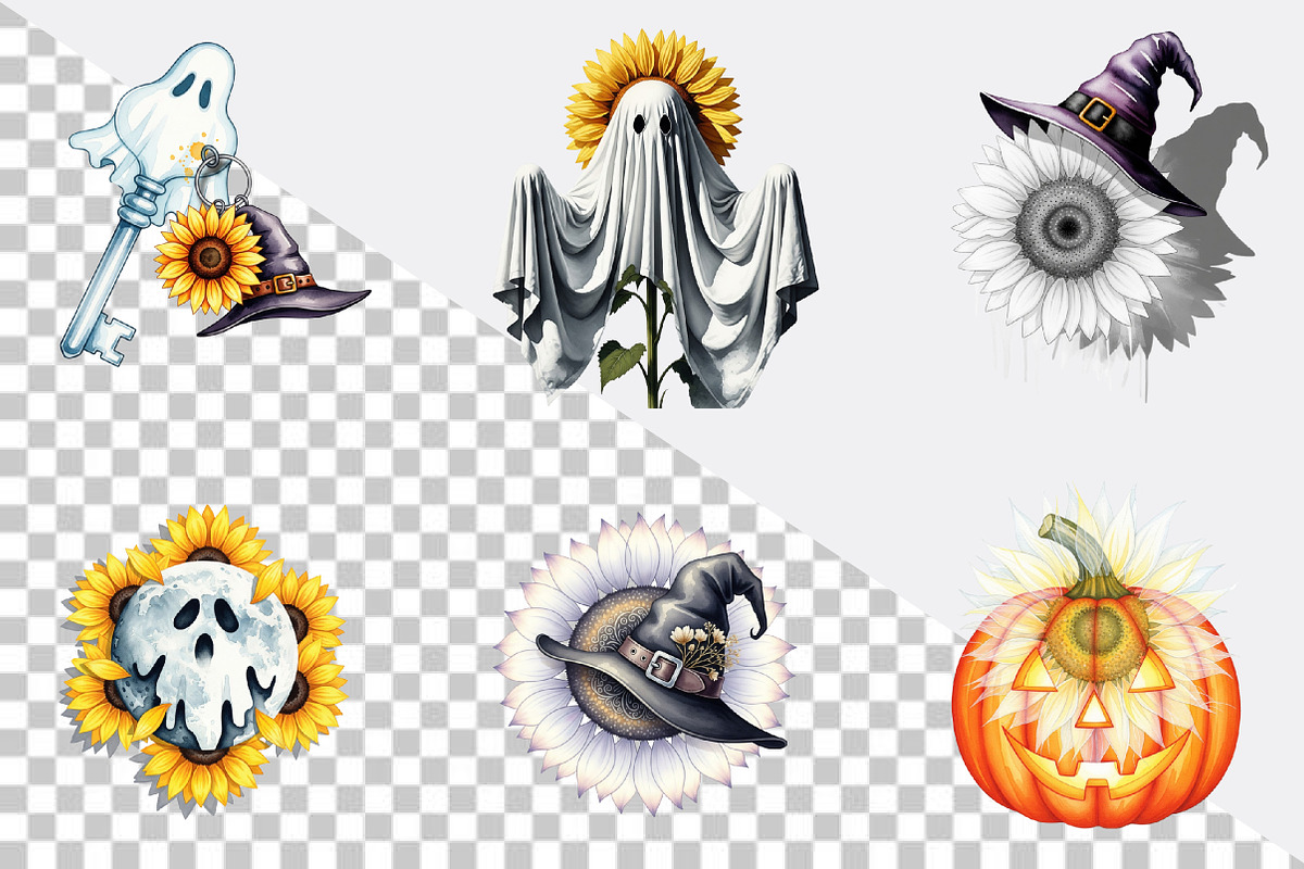 Witchy Sunflower Ghost Halloween Cli, an Illustration by SVGArt (Photo 7 of 8)