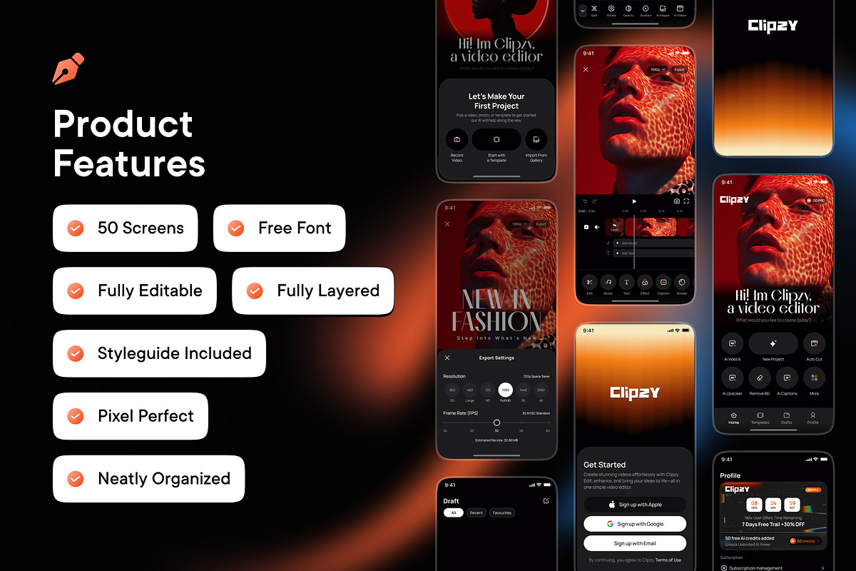 Clipzy - The Professional Editor, an UI Kit Template by SyalUIUX (Photo 4 of 7)