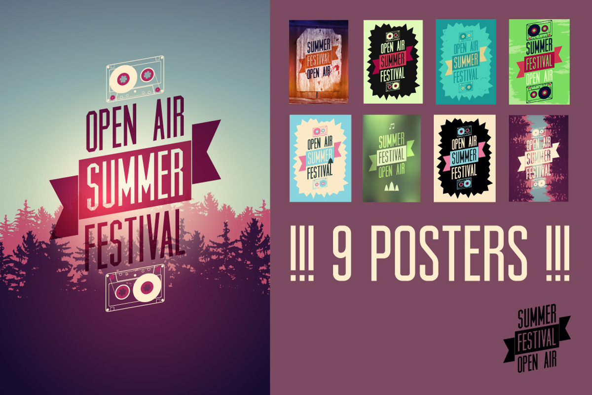 Summer open air vector poster set., a Seasonal Illustration by PoPaShop (Photo 1 of 10)