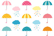 Colorful umbrellas with rain clouds, a Seasonal Illustration by Pravokrugulnik (Thumbnail 1 of 2)