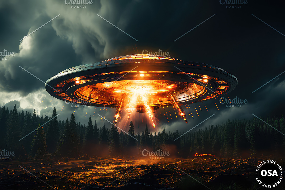 Ufo Disc Visiting Earth, a Technology Illustration by Other Side Art