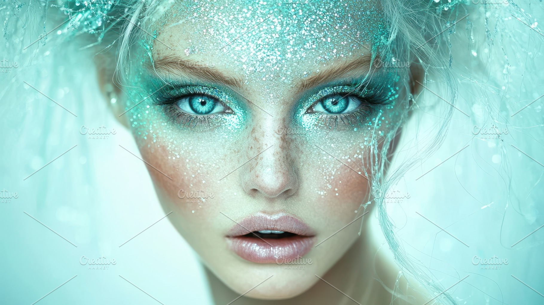 A young woman with pastel makeup and feathery embellishments poses in a dreamy,, a Person Photo by Mashimara