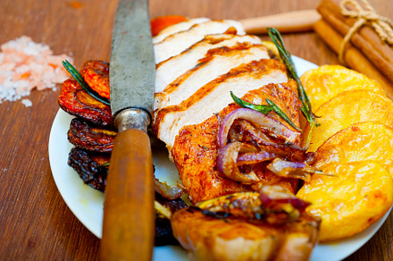 roasted grilled BBQ chicken breast with herbs and spices, a Food & Drink Photo by keko64