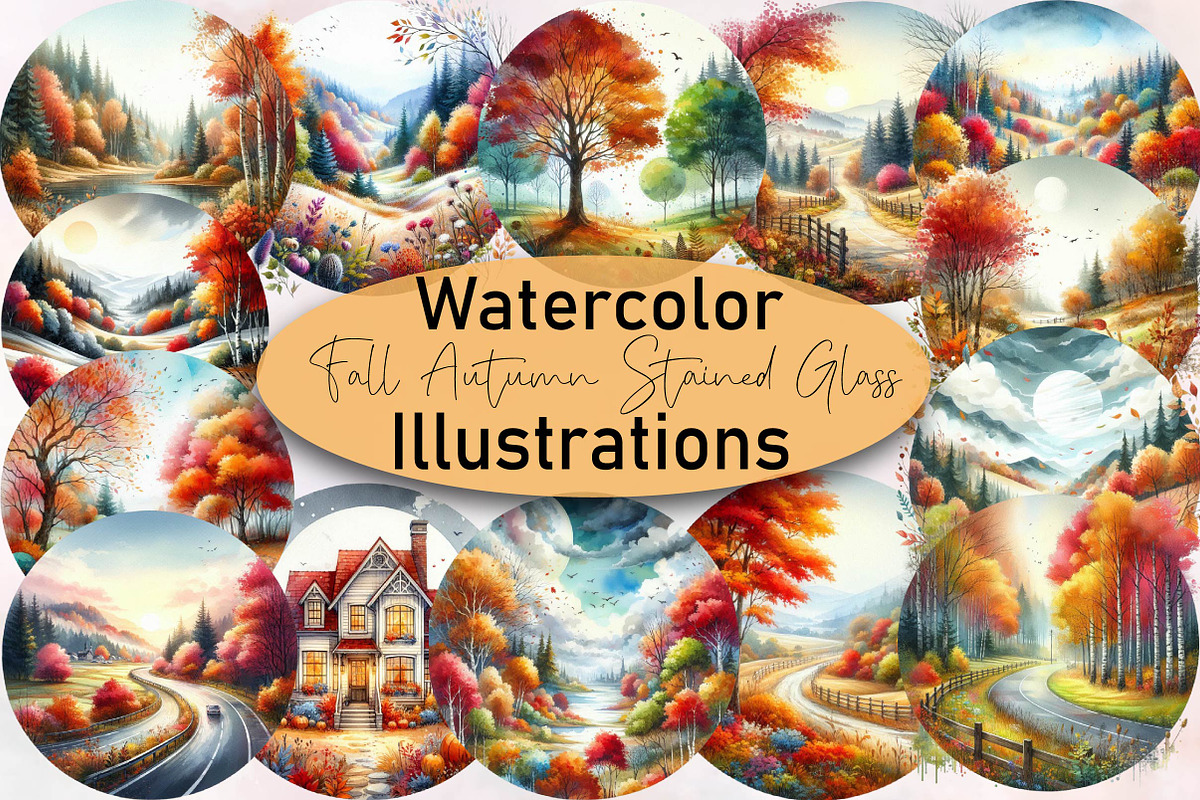 Fall Autumn Stained Glass Clipart Bu, an Illustration by SVGArt (Photo 1 of 8)