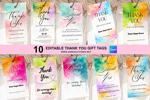 Editable Watercolor Thank You Tags, a Card Template by AIW SOLUTIONS