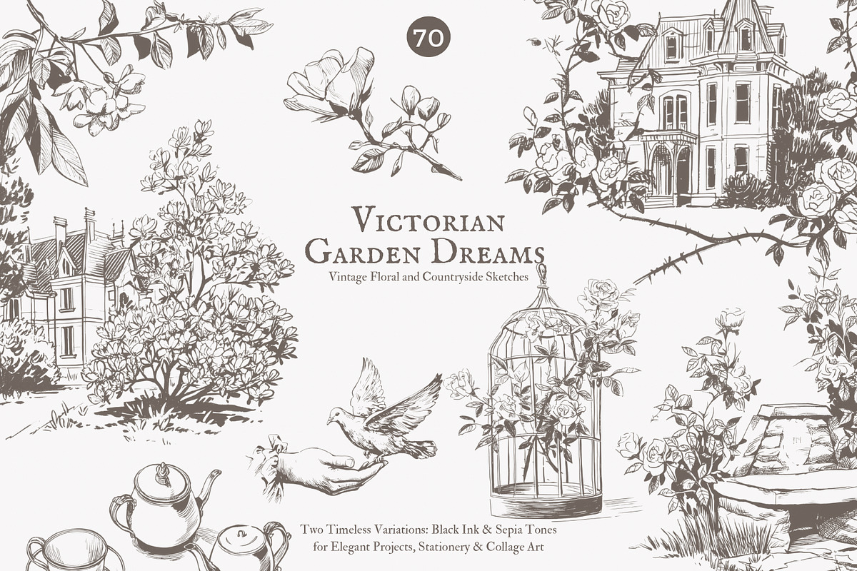 vintage clipart victorian sketch set, a Decorative Illustration by Patishop Art (Photo 3 of 10)