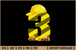 Kids 3rd Birthday Digger 3 Years SVG, a Work Illustration by Handy Arts Studio
