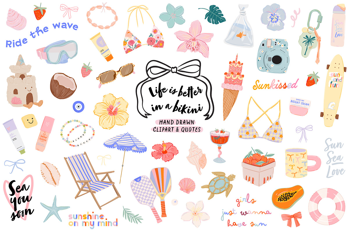 Trendy Summer Girl Clipart & Quotes, a Seasonal Illustration by Ruslana Lubenets (Photo 1 of 16)